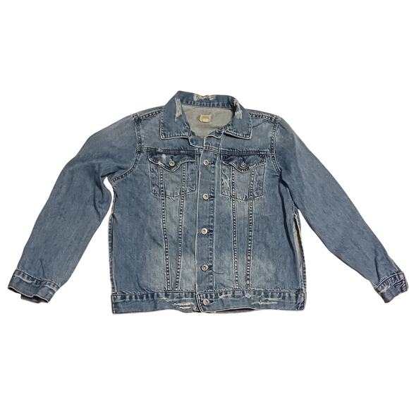 True Craft Womens  Denim Jacket, Split Side Distressed/Med Washed Size Medium - Picture 1 of 9